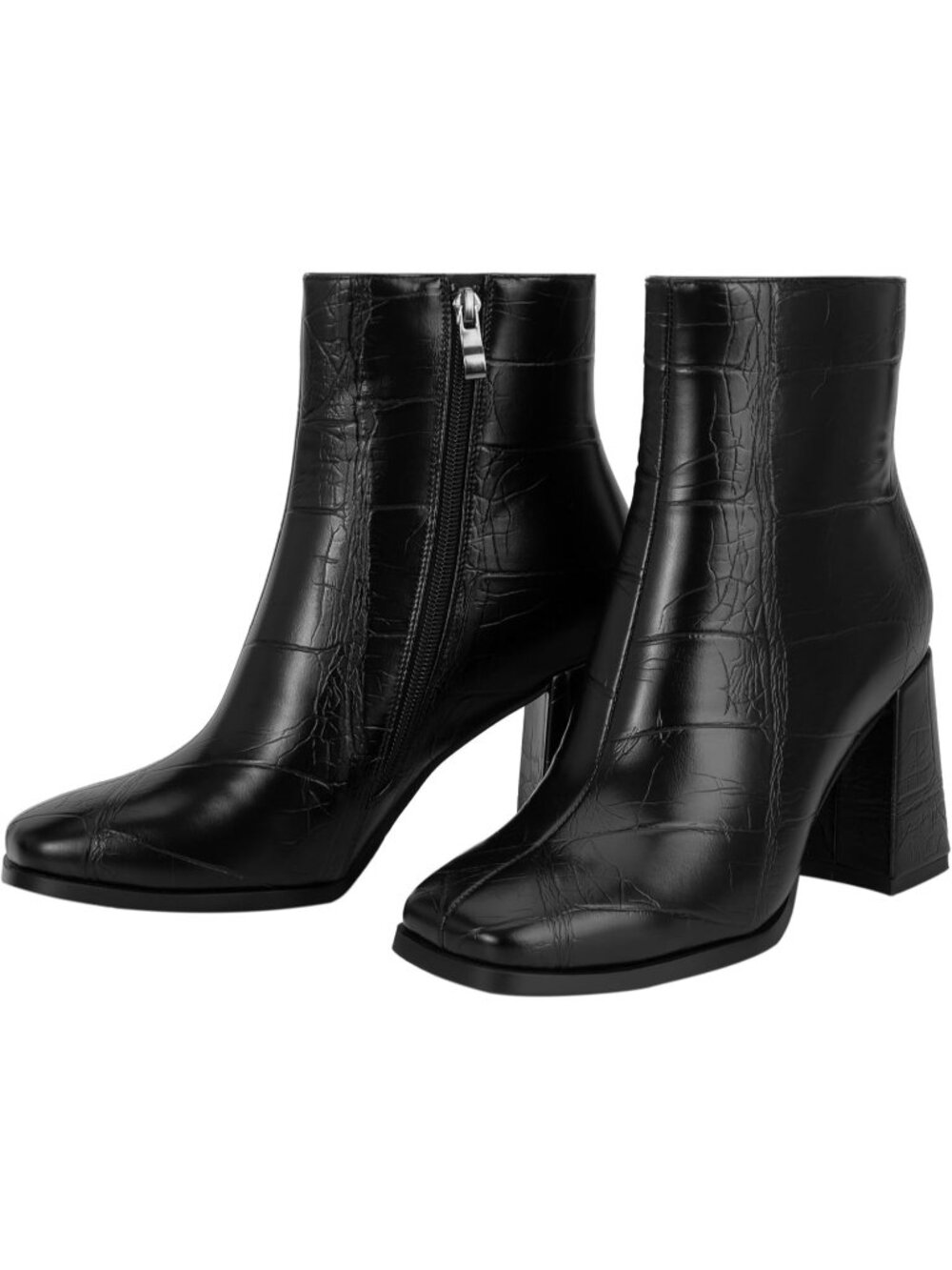 Women's Black Stone Pattern Square Toe Chunky Block Heel Fashion Short Bootie